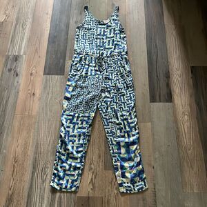 ADDISON Silk Geometric Pattern 70s Style Jumpsuit Size: XS